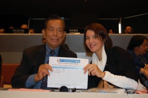 Minority Floor Leader and I at the IPU conference in Geneva. He also joined the signature campaign to end violence