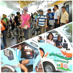 LRT Bike On Bike Off (Nov. 08, 2009); E-jeep with Greenpeace (Bacolod, Jan. 23, 2008); E-trike with Former Mayor Hagedorn (Palawan, Feb. 16, 2008) Biking! My favorite human-powered mode of transpo. I still hope for the passage of my Senate Bill on sustainable transportation, which calls for a policy developing efficient and healthful mass transit, and more walk ways and bike paths.